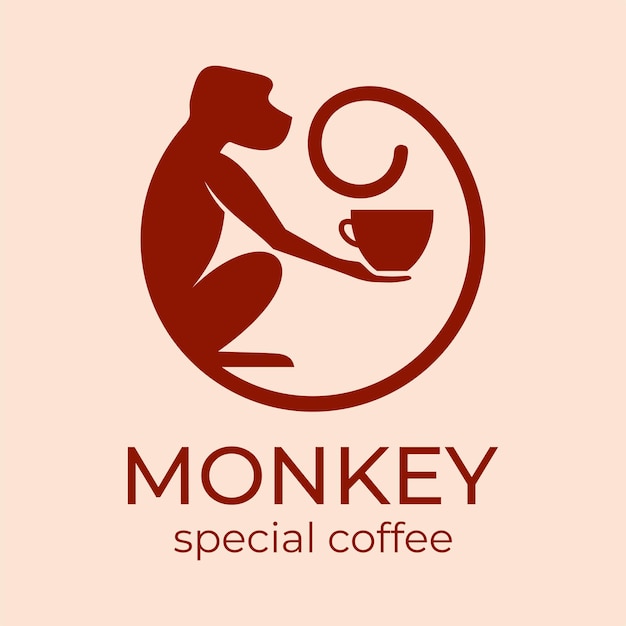 Mono con una taza de café o té Logotipo o placa para cafeterías y cafeterías Ilustración vectorial Logotipo especial