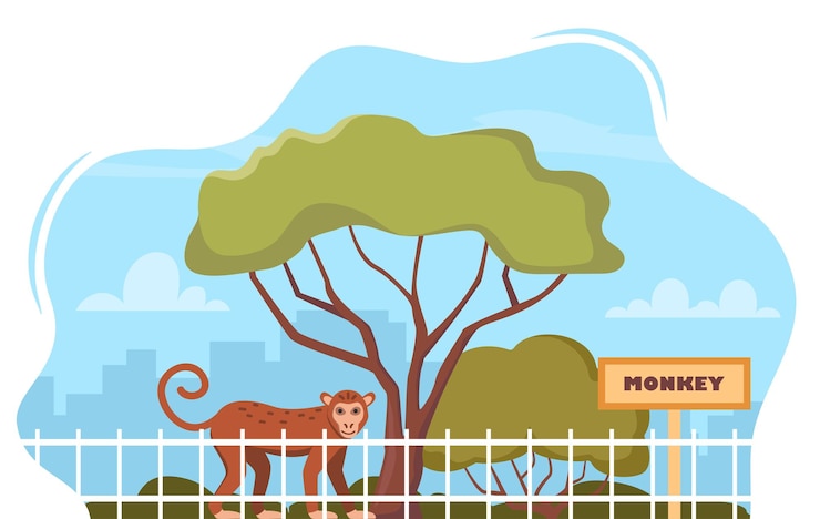 Vector mono en el territorio de un parque zoológico de vida silvestre rodeado de una valla ilustración vectorial