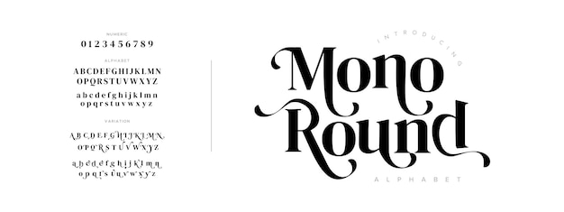 Mono tipografía belleza moda elegante minimalista serif cursiva fuentes decorativas bodas vintage logotipos retro fuentes de lujo mínimas logotipo alfabeto ilustración vectorial