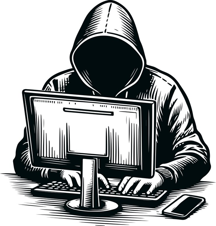 Vector monochrome cosmonaut computador hacker icon vector ilustración diseño estilo de silueta