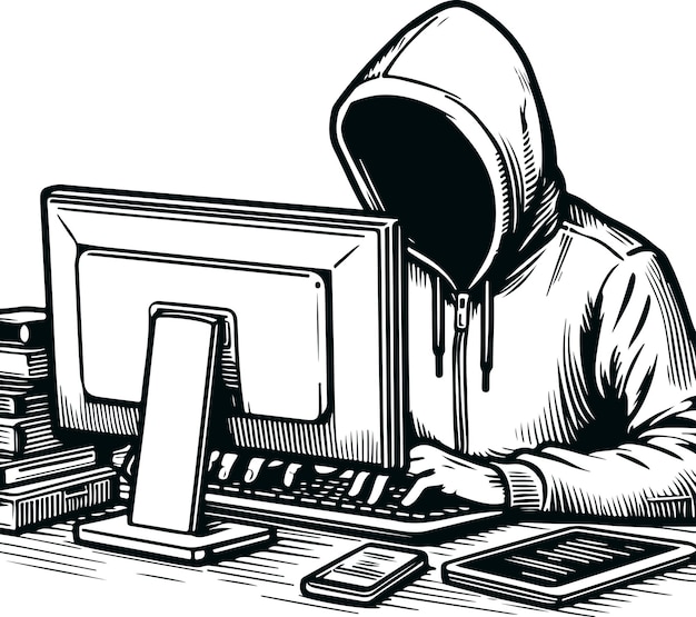 Monochrome Cosmonaut Computador Hacker Icon Vector Ilustración Diseño Estilo de silueta