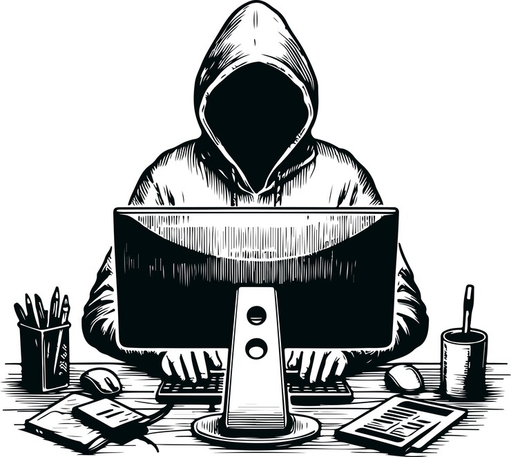 Vector monochrome cosmonaut computador hacker icon vector ilustración diseño estilo de silueta