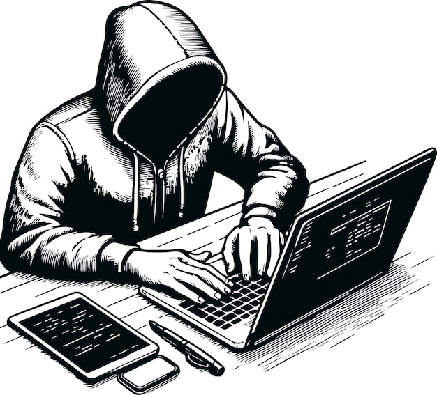 Monochrome Cosmonaut Computador Hacker Icon Vector Ilustración Diseño Estilo de silueta
