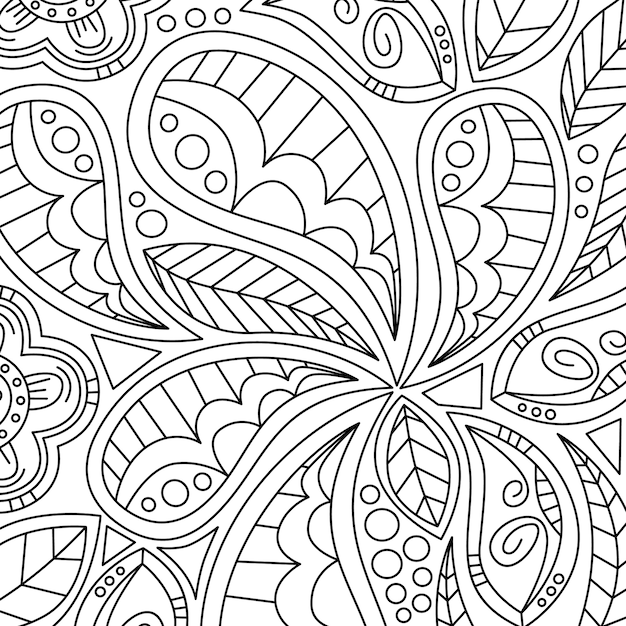 Vector monochrome floral pattern hand drawn texture with flowers