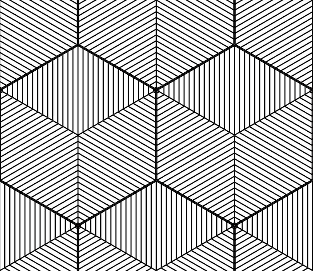 Monocromo abstracto entrelazado geométrico de patrones sin fisuras. Fondo ilusorio vectorial en blanco y negro con figuras entrelazadas tridimensionales. Revestimiento gráfico contemporáneo.