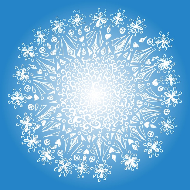 Monocromo azul blanco mandala dibujado a mano doodle vector