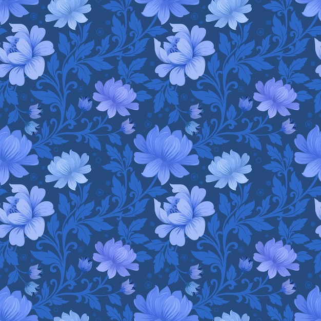 Monocromo azul flor ornamento de patrones sin fisuras