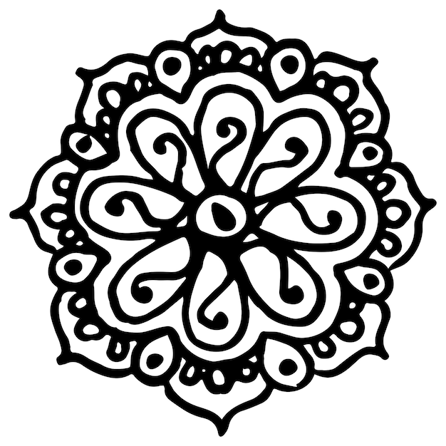 Monocromo blanco y negro círculo mandala doodle vector