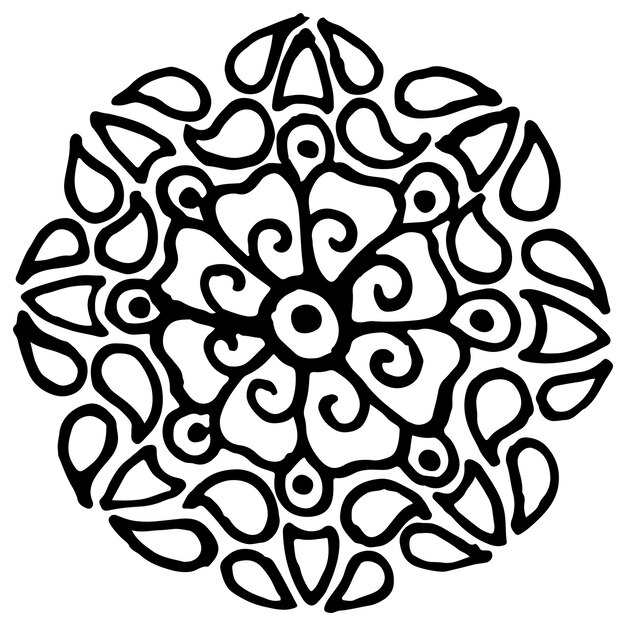 Monocromo blanco y negro círculo mandala doodle vector