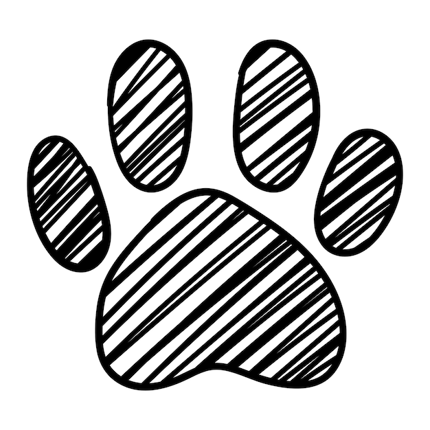 Monocromo blanco y negro perro gato mascota animal pata pie aislado mano dibujado tinta dibujo arte vector