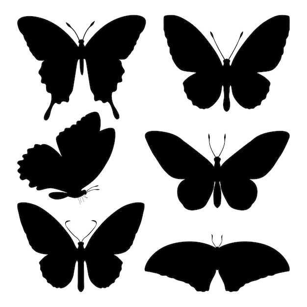 monocromo Silhuetas de mariposa Vector