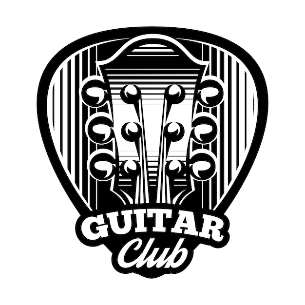 Monocromo vector logo plantilla ple trum y guitarra