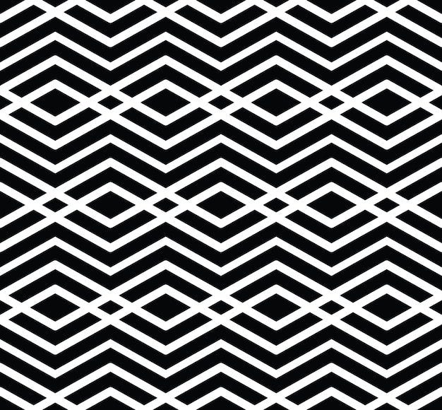 Monocromo visual abstracto texturizado geométrico de patrones sin fisuras. Fondo textil vectorial blanco y negro simétrico. Composición entrelazada.