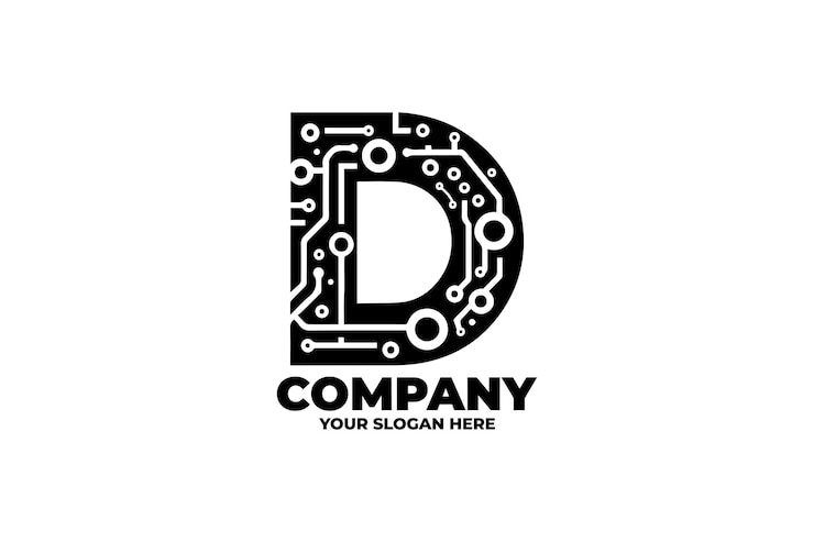Vector monogram letter d logo with node elements