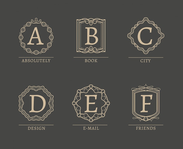 Vector monogram logos en línea de moda estilo vintage