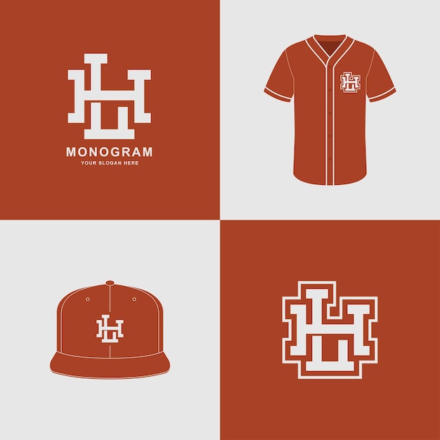 Monogram sport y losa inicial HL o LH para prendas de vestir en camiseta y diseño de maqueta de snapback