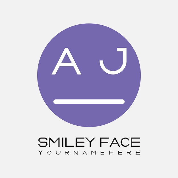 Monograma AJ para el logotipo de la cara sonriente con diseño de estilo circular