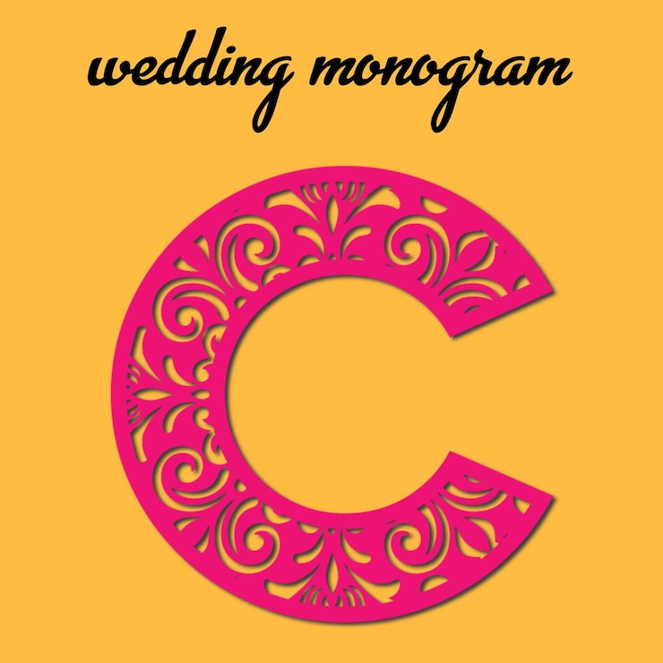 Vector un monograma de boda rosa y dorado con un patrón floral.