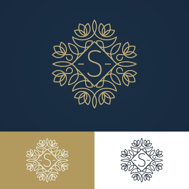 Monograma conjunto de logotipo estilo línea vintage diferentes colores aislados en el fondo para uso etiqueta de hotel, servicio de spa, emblema de negocio, tarjeta de felicitación, invitación de boda, etc. Elemento de decoración