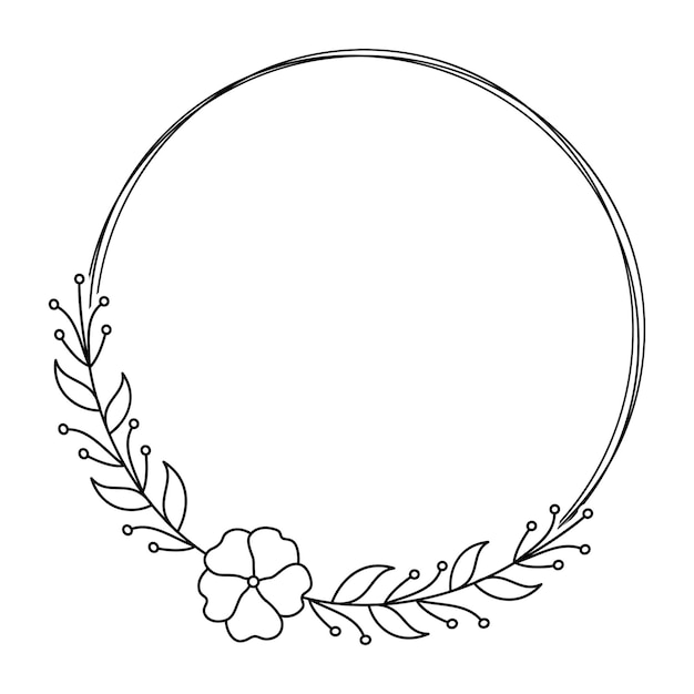 Monograma de corona floral semicircular Ilustración del logotipo botánico en blanco y negro Signo de nombre de familia