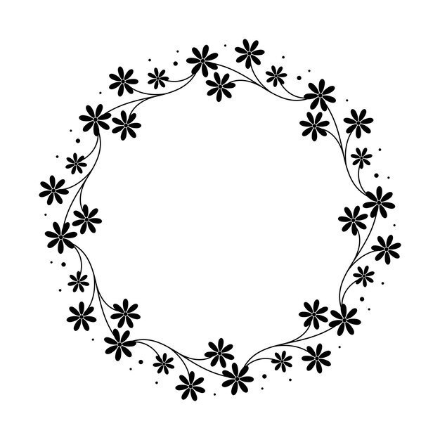 Monograma de corona de margarita personalizado Marco circular en blanco y negro Ilustración del logotipo del nombre de la familia