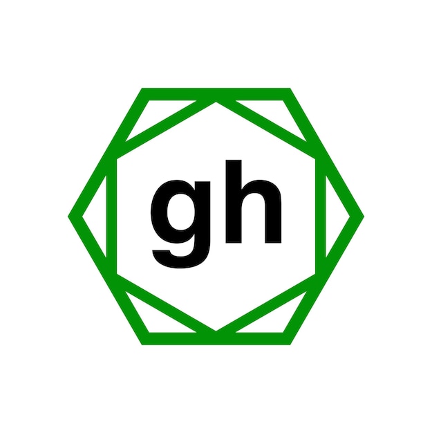 Monograma de la empresa GH con icono de diamante verde GH