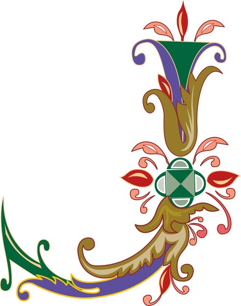 Vector monograma floral clásico de la letra j. colorido, vintage ornamento inicial antigua filigrana letras del alfabeto