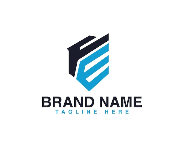 Monograma hexágono triángulo geométrico y letra de escudo FE logotipo