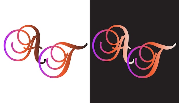 Monograma de icono de símbolo moderno creativo de diseño de logotipo de letra inicial AT