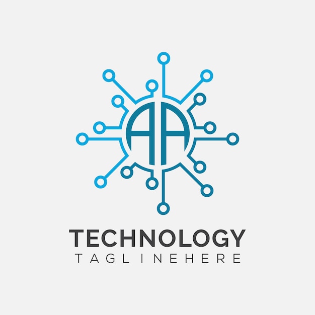 Monograma inicial AA para el logotipo tecnológico con diseño de estilo circular