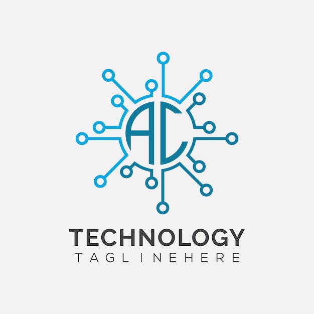 Monograma inicial de AC para el logotipo tecnológico con diseño de estilo círculo