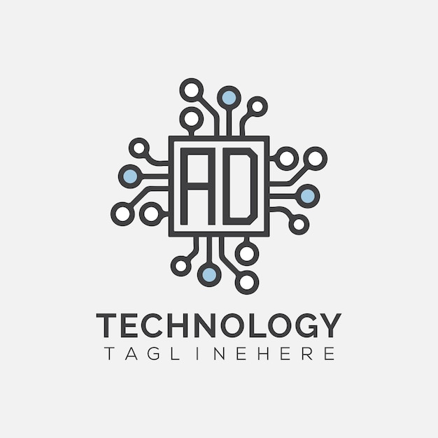 Monograma inicial AD para el logotipo tecnológico con diseño de estilo rectángulo