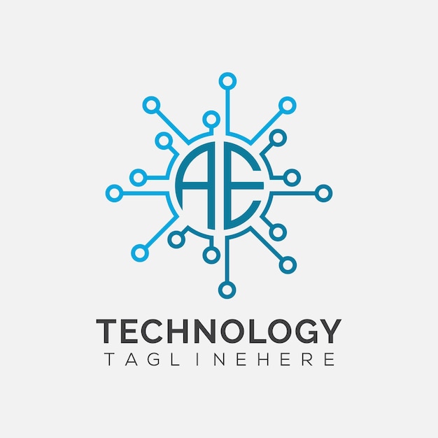 Monograma inicial AE para el logotipo tecnológico con diseño de estilo circular