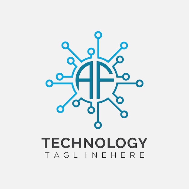 Monograma inicial AF para el logotipo tecnológico con diseño de estilo circular