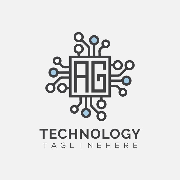 Monograma inicial de AG para el logotipo tecnológico con diseño de estilo rectángulo