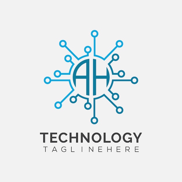 Monograma inicial AH para el logotipo tecnológico con diseño de estilo circular