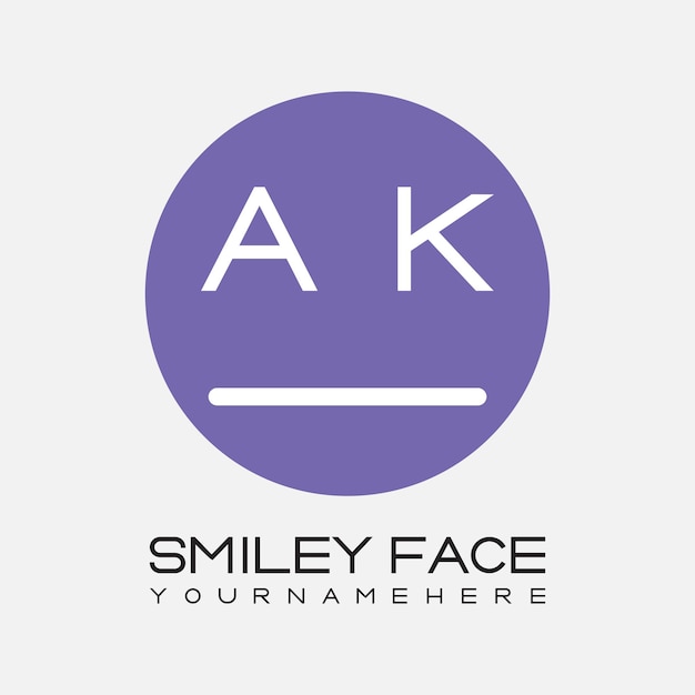Monograma inicial AK para el logotipo de la cara sonriente con diseño de estilo circular