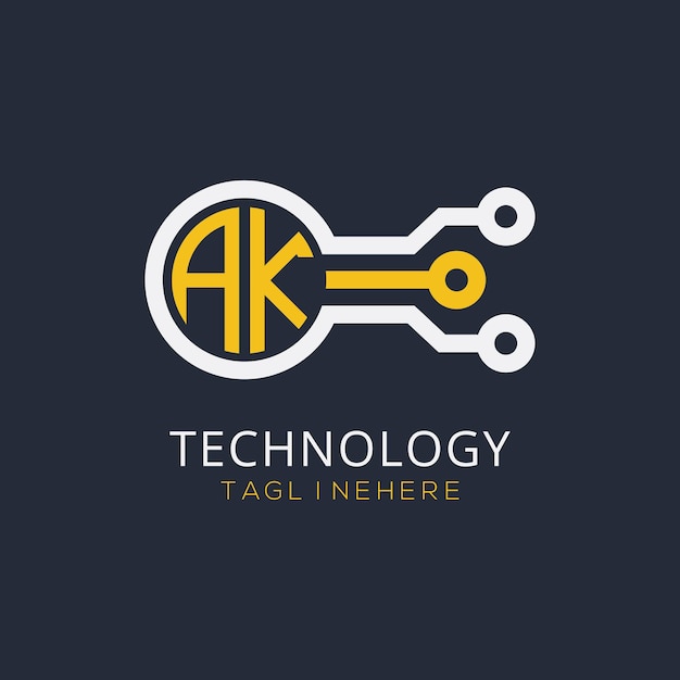 Monograma inicial AK para el logotipo tecnológico con diseño de estilo circular