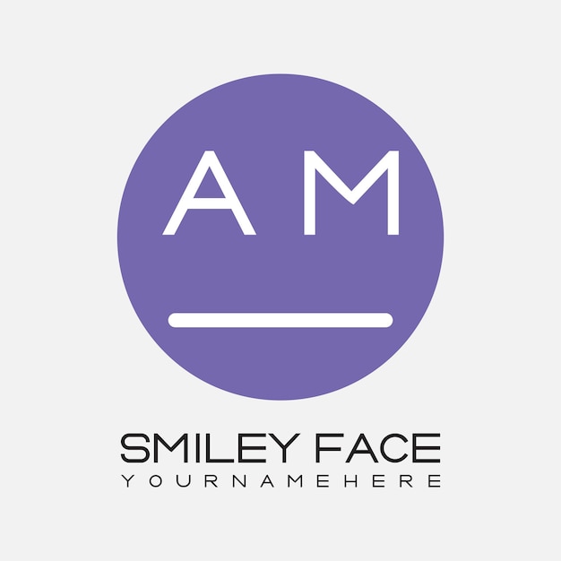 Monograma inicial AM para el logotipo de la cara sonriente con diseño de estilo circular