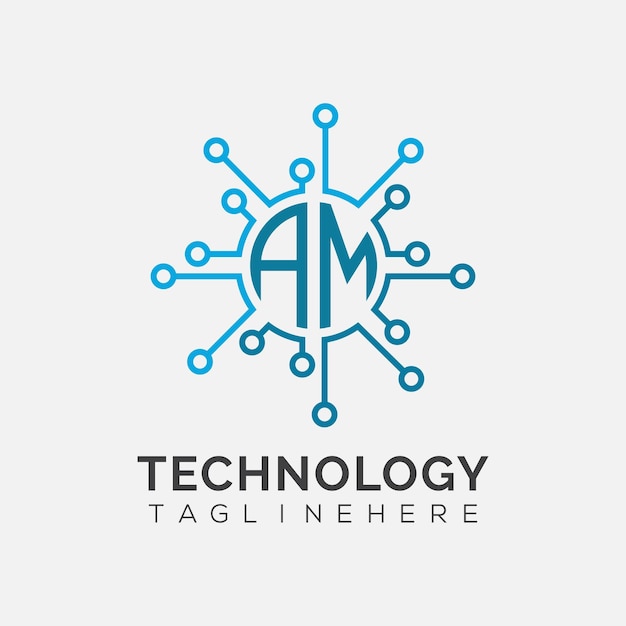 Monograma inicial AM para el logotipo tecnológico con diseño de estilo círculo