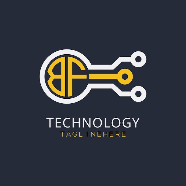 Monograma inicial BF para el logotipo tecnológico con diseño de estilo circular