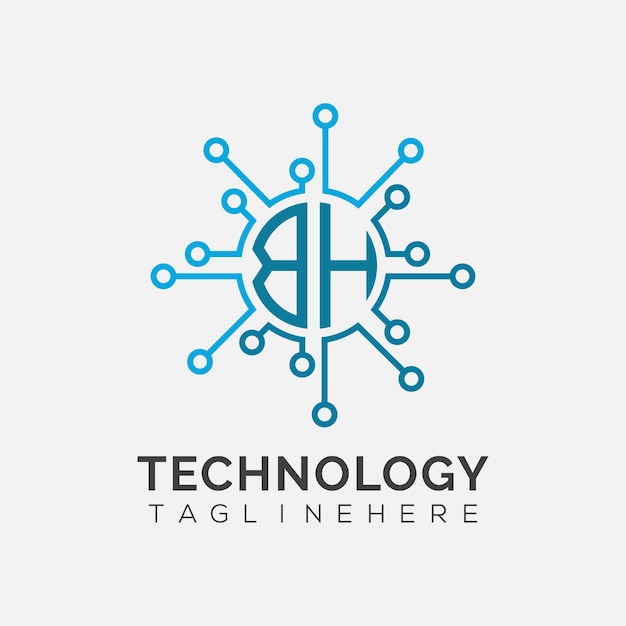 Monograma inicial de BH para el logotipo tecnológico con diseño de estilo circular