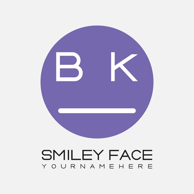 Monograma inicial BK para el logotipo de la cara sonriente con diseño de estilo circular