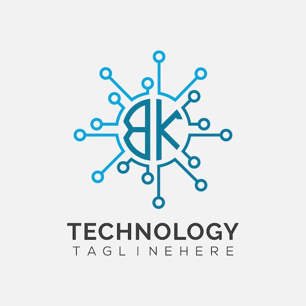 Monograma inicial BK para el logotipo tecnológico con diseño de estilo circular