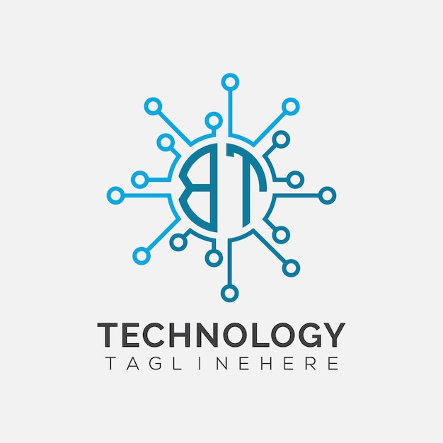 Monograma inicial de BT para el logotipo tecnológico con diseño de estilo circular
