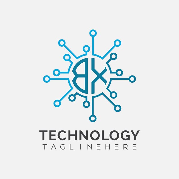 Monograma inicial BX para el logotipo tecnológico con diseño de estilo circular