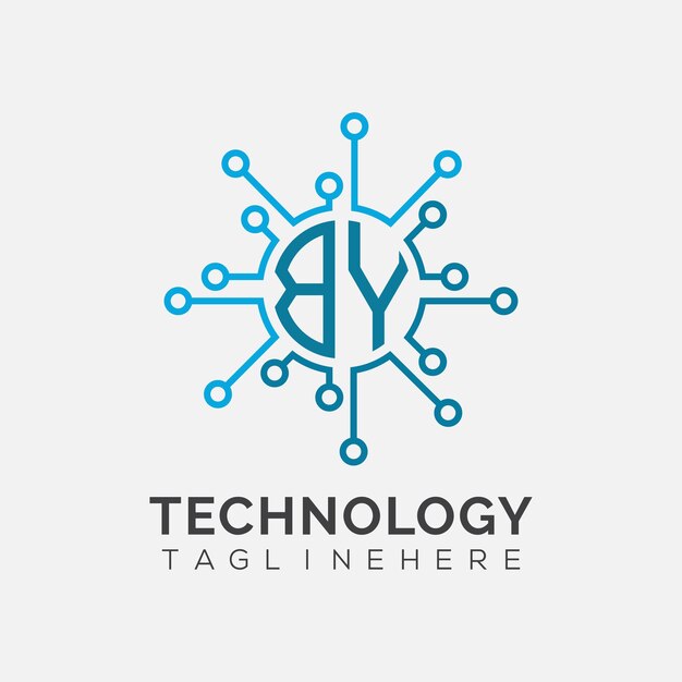 Monograma inicial BY para el logotipo tecnológico con diseño de estilo circular