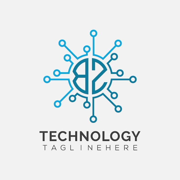 Monograma inicial BZ para el logotipo tecnológico con diseño de estilo circular