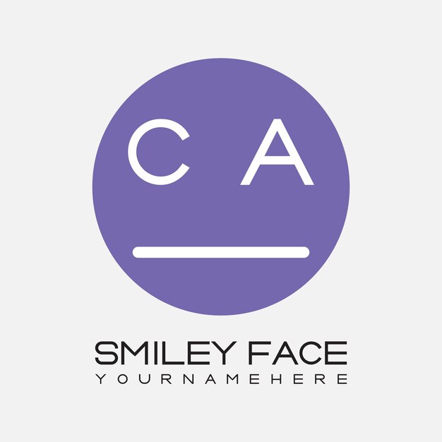 Monograma inicial CA para el logotipo de la cara sonriente con diseño de estilo circular