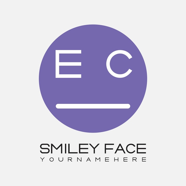 Monograma inicial de la CE para el logotipo de la cara sonriente con diseño de estilo circular